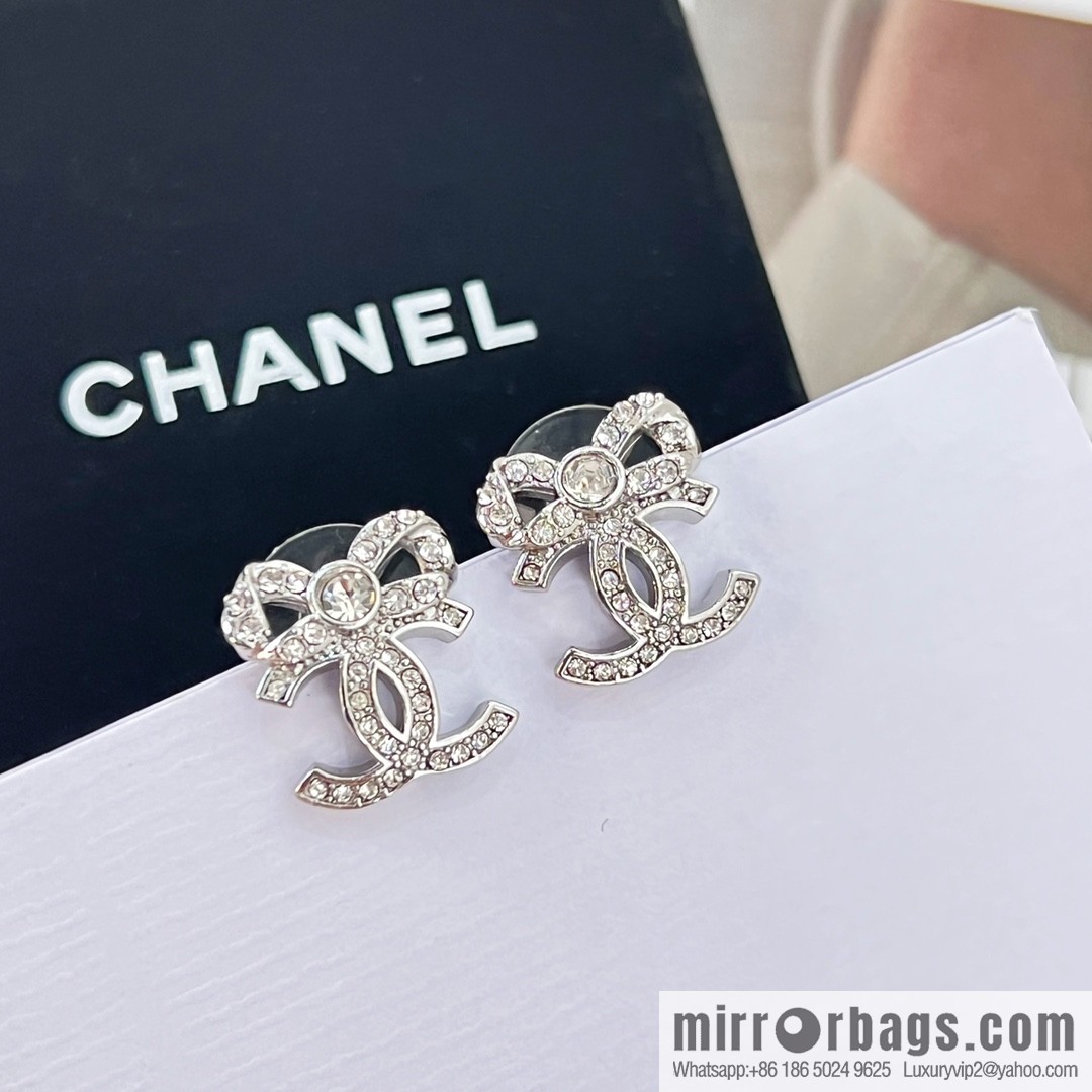New ☑️ Chanel double c full diamond bow stud earrings