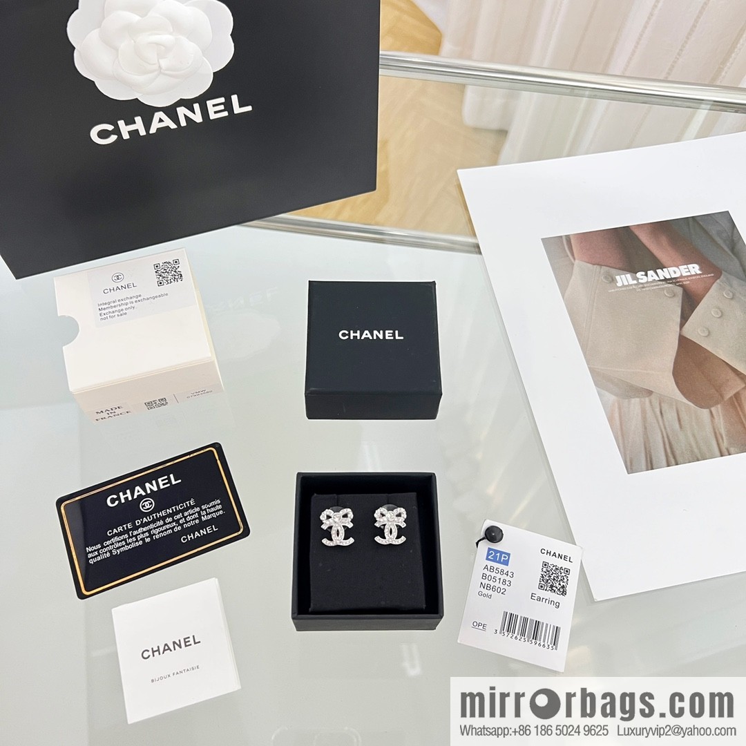 New ☑️ Chanel double c full diamond bow stud earrings