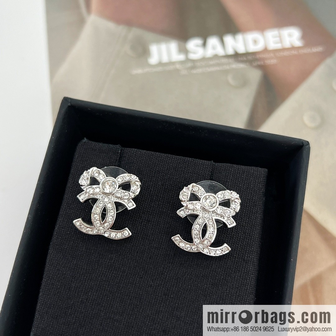 New ☑️ Chanel double c full diamond bow stud earrings