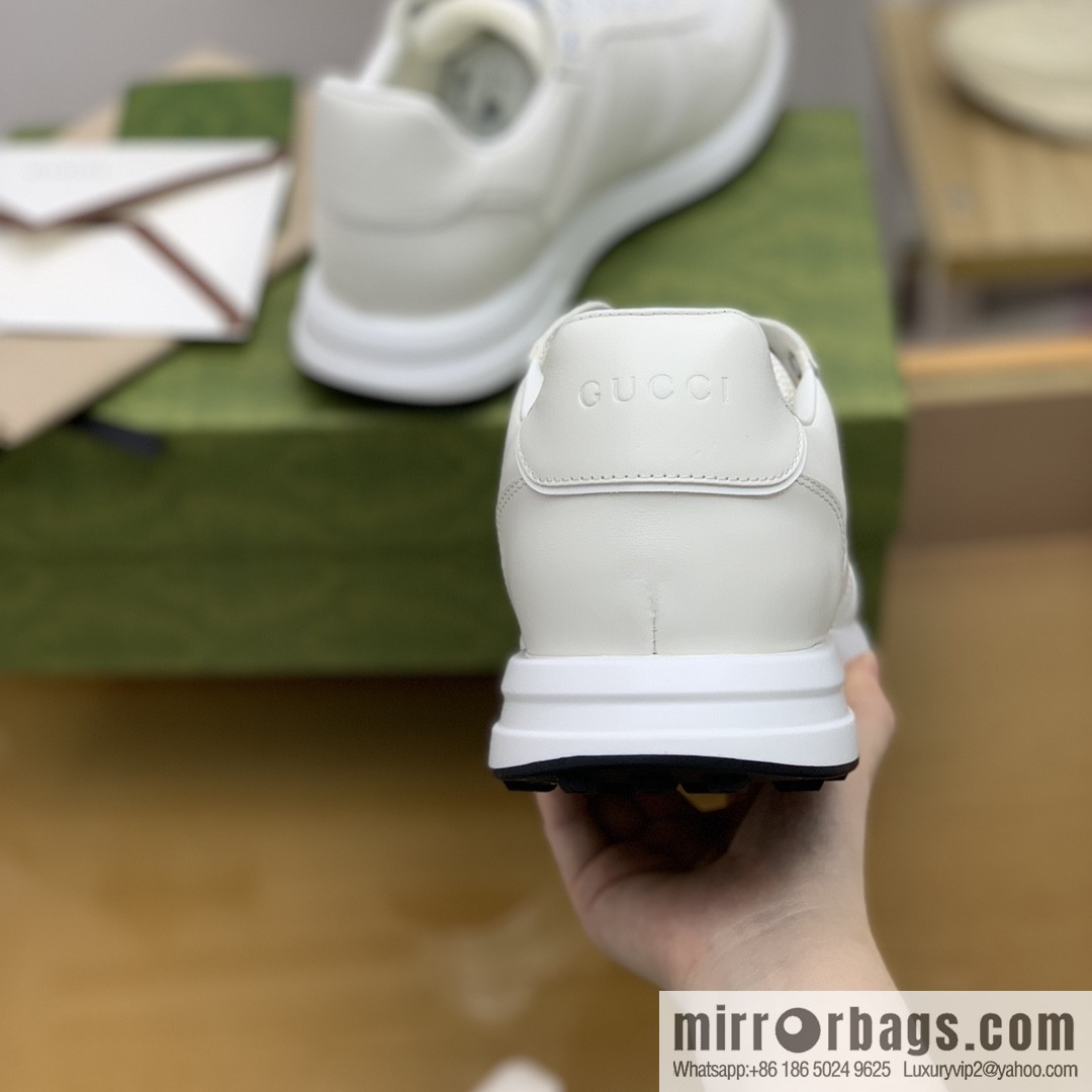 Gucci Gucci uses white leather and white mesh men's sports running shoes.