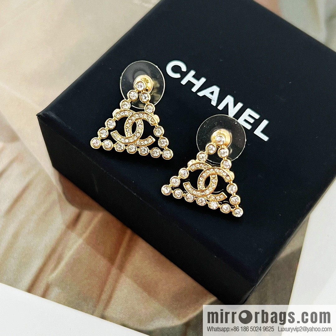 New ☑️ Chanel c1 double c triangle full diamond stud earrings