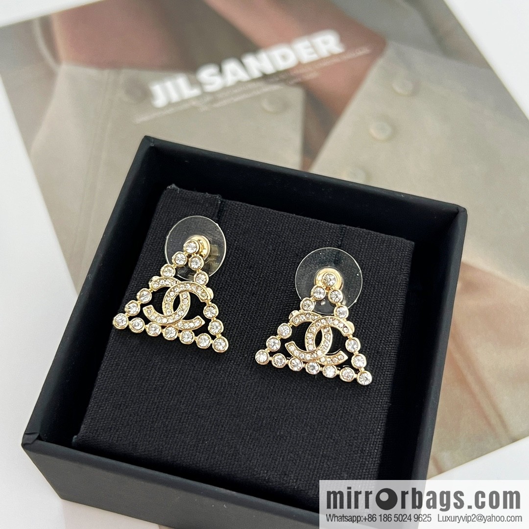 New ☑️ Chanel c1 double c triangle full diamond stud earrings