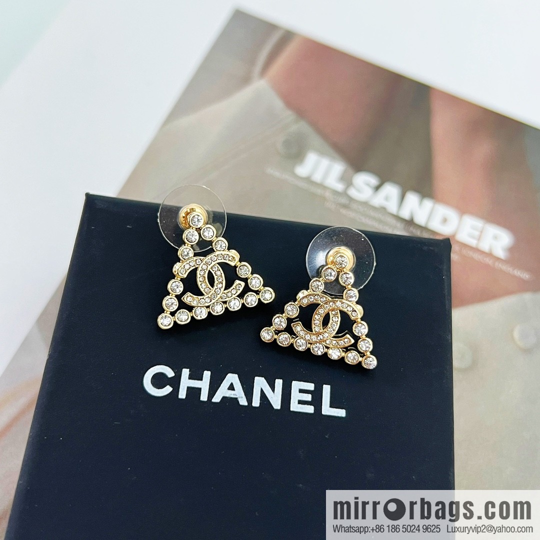 New ☑️ Chanel c1 double c triangle full diamond stud earrings