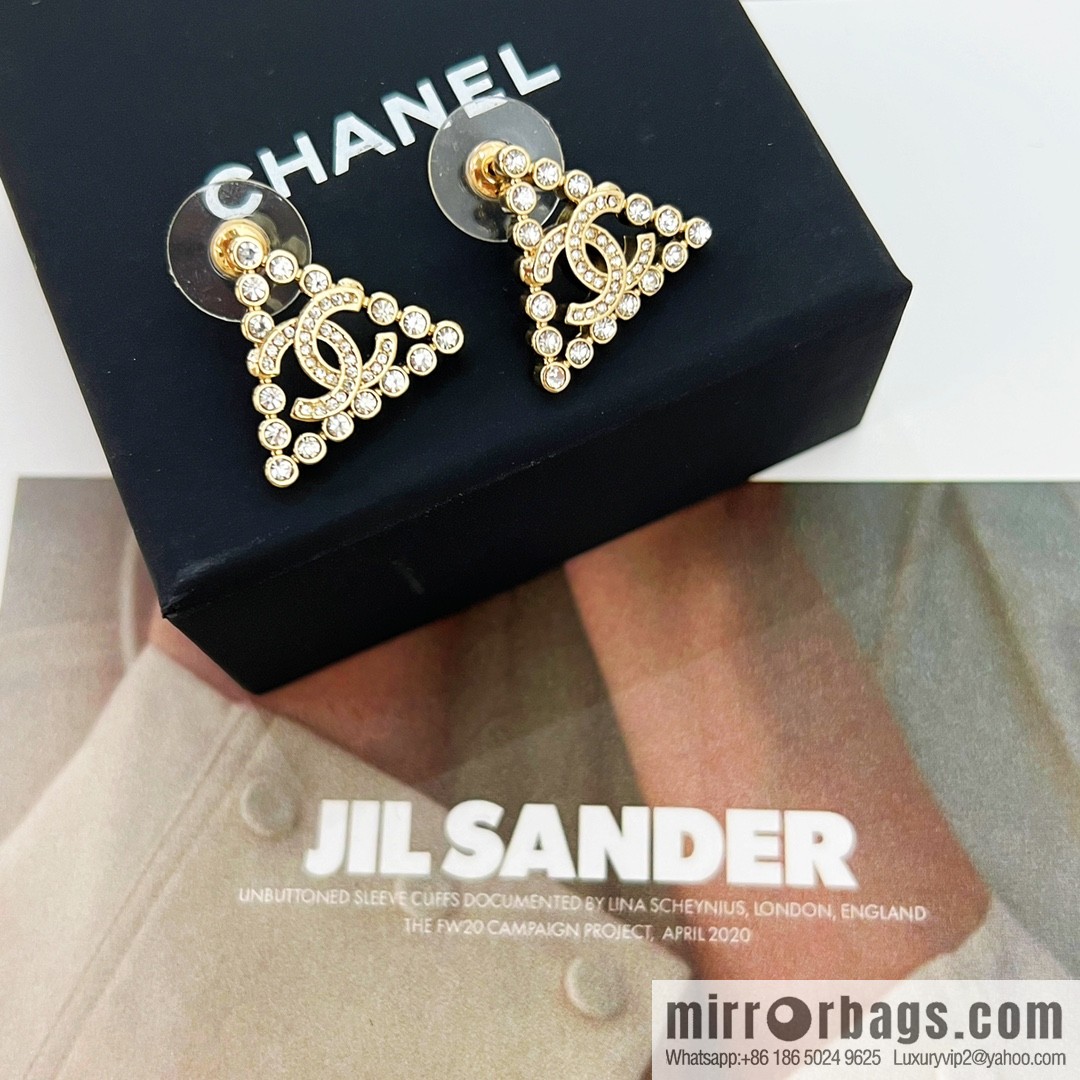 New ☑️ Chanel c1 double c triangle full diamond stud earrings