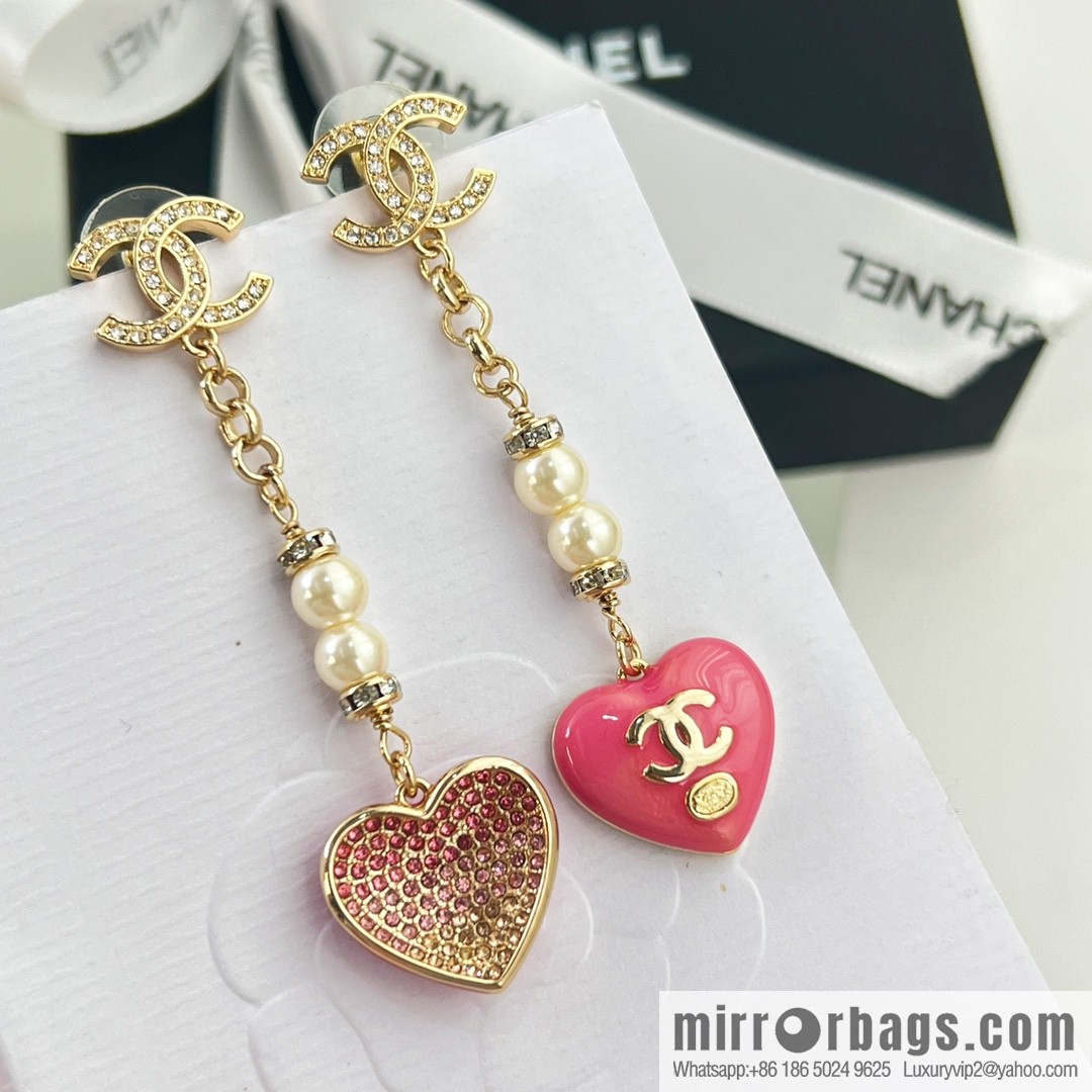 New ☑️ Chanel c2 double c peach heart love pearl stud earrings