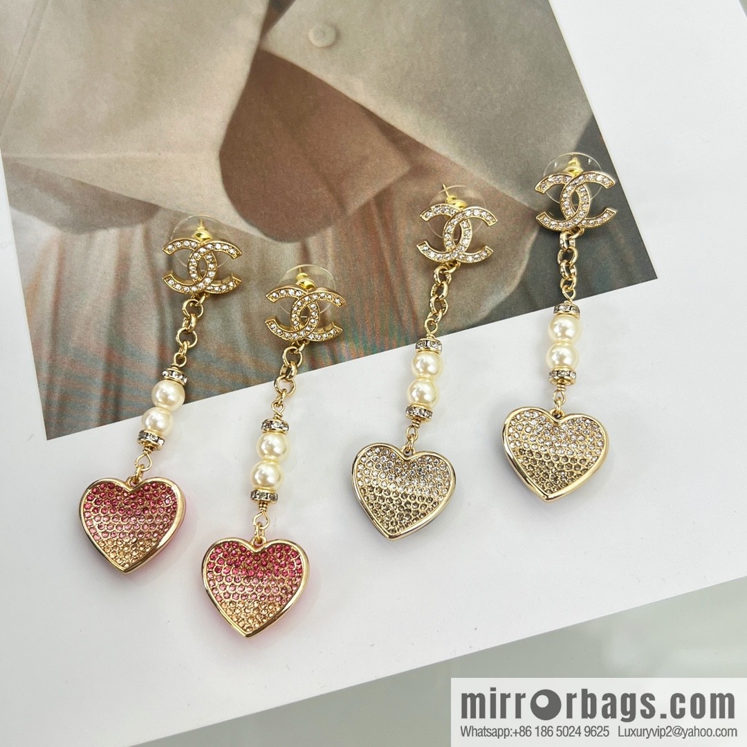 New ☑️ Chanel c2 double c peach heart love pearl stud earrings