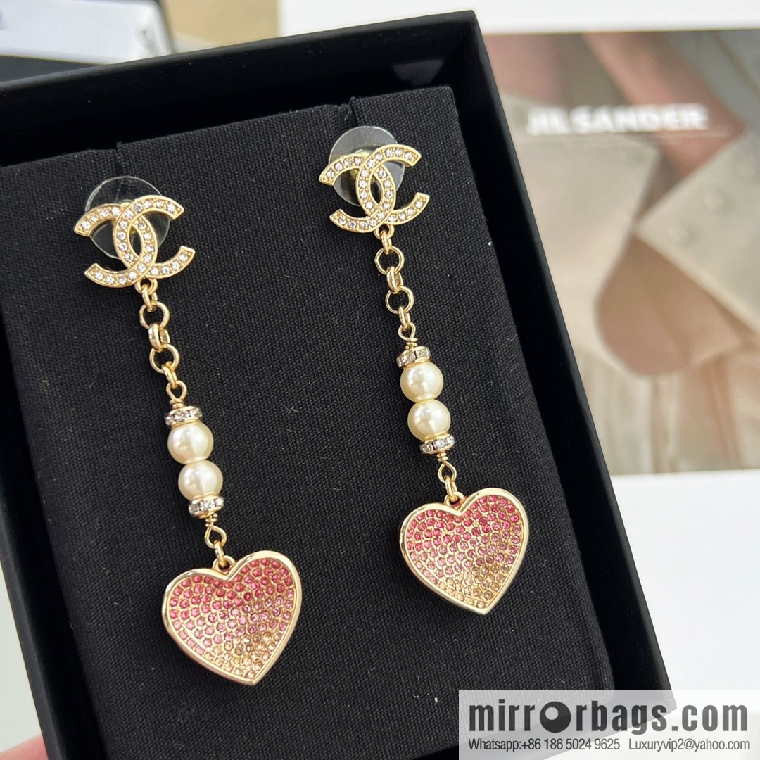 New ☑️ Chanel c2 double c peach heart love pearl stud earrings