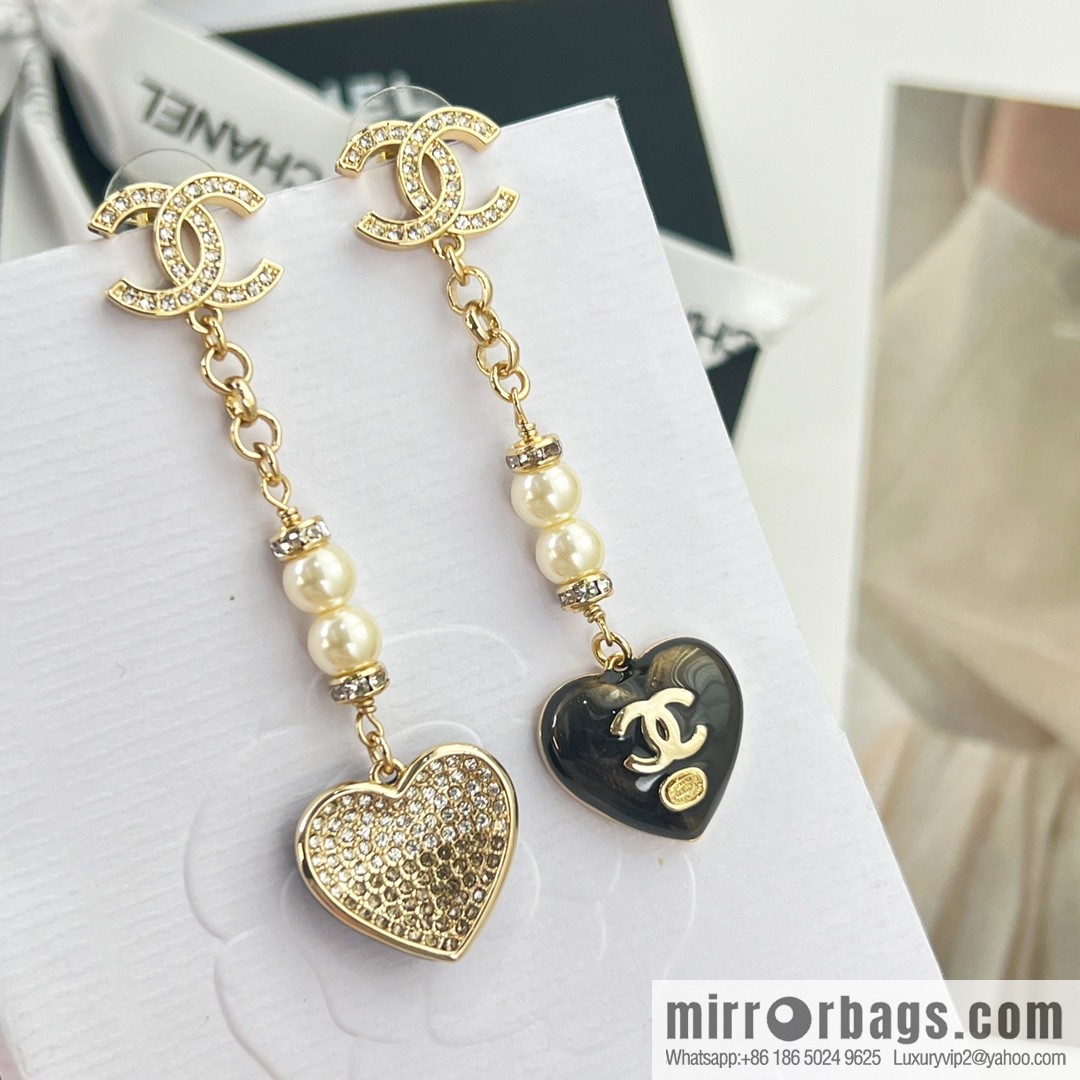 New ☑️ Chanel c2 double c peach heart love pearl stud earrings
