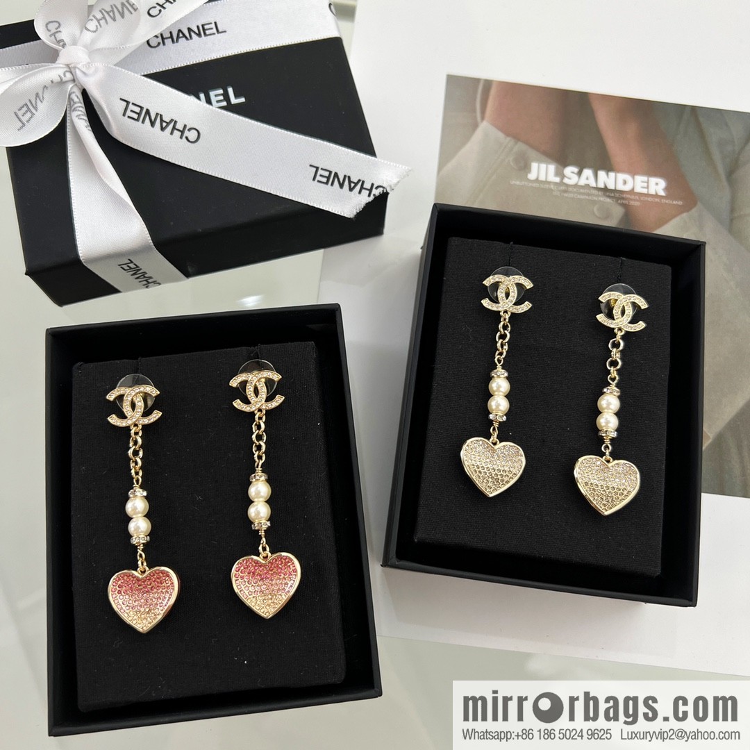 New ☑️ Chanel c2 double c peach heart love pearl stud earrings