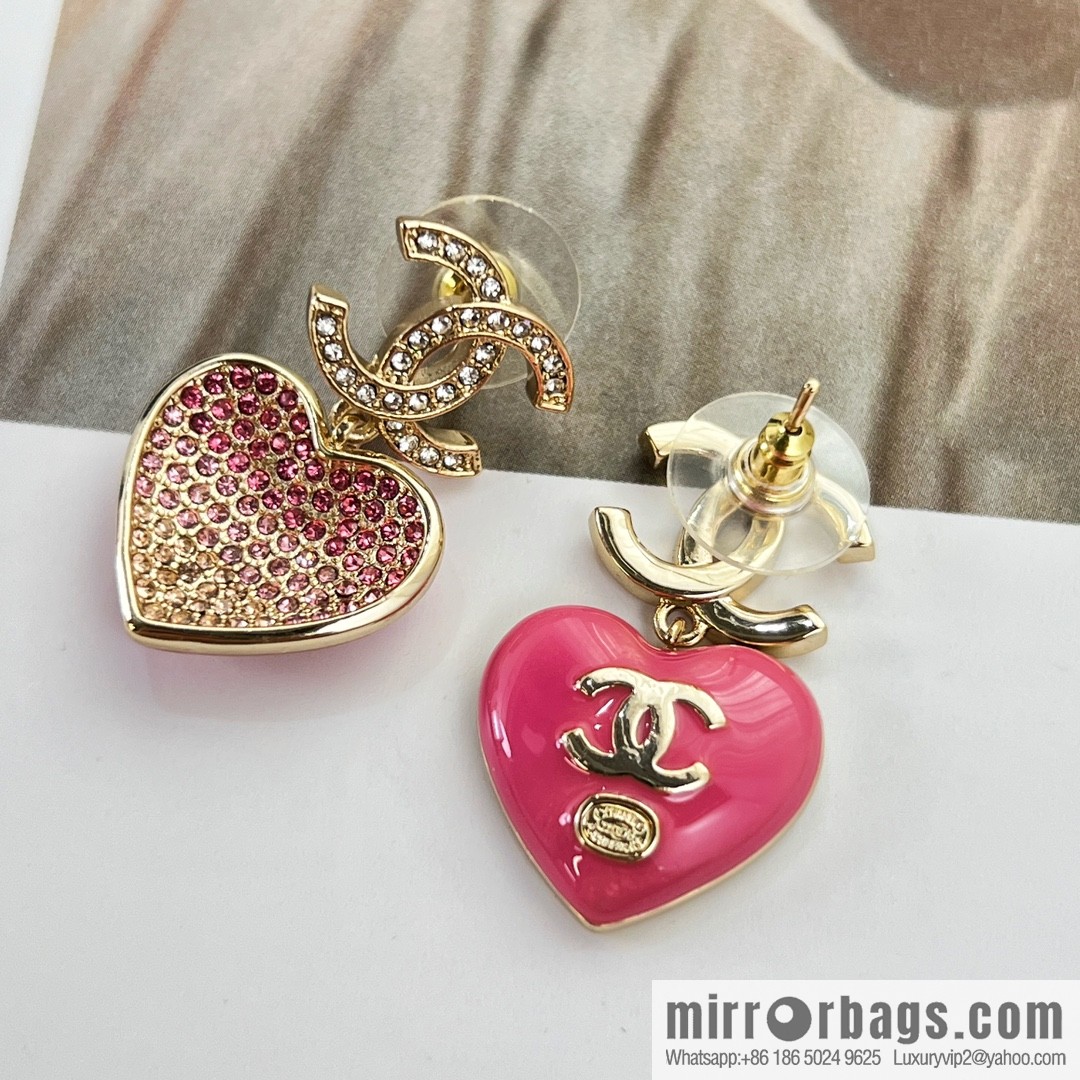 New ☑️ Chanel c2 double c peach heart love stud earrings