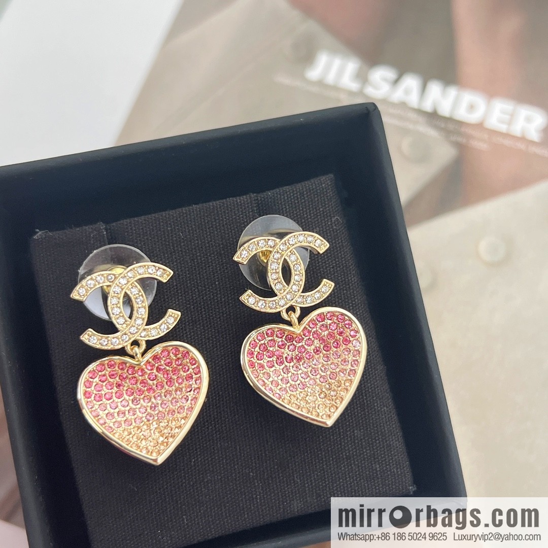 New ☑️ Chanel c2 double c peach heart love stud earrings