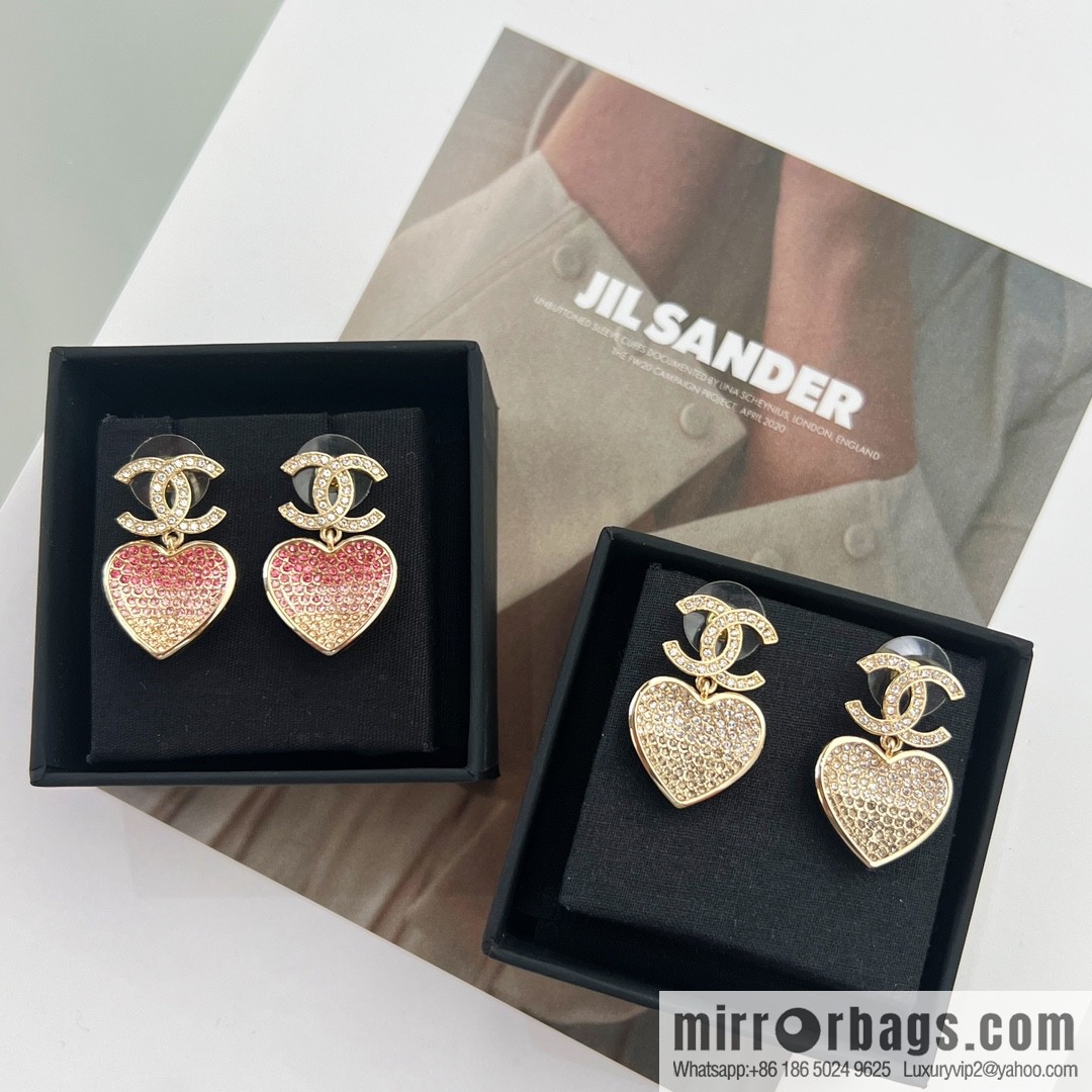 New ☑️ Chanel c2 double c peach heart love stud earrings