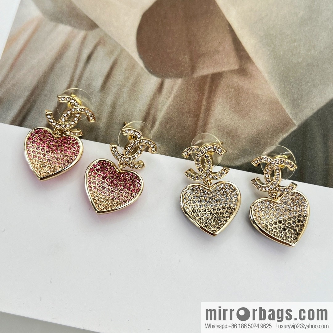 New ☑️ Chanel c2 double c peach heart love stud earrings