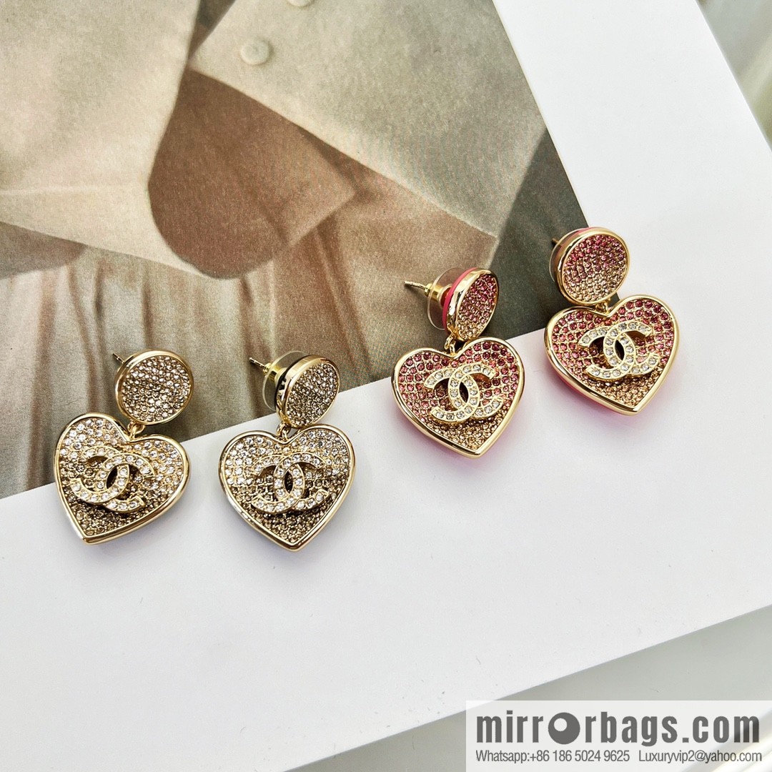 New ☑️ Chanel c2 double c peach heart love stud earrings