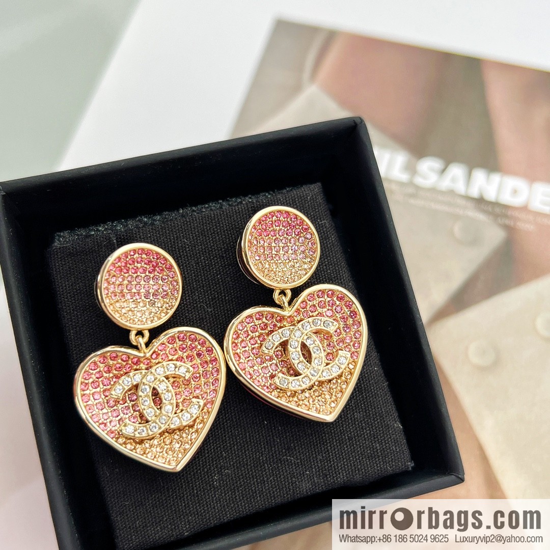 New ☑️ Chanel c2 double c peach heart love stud earrings