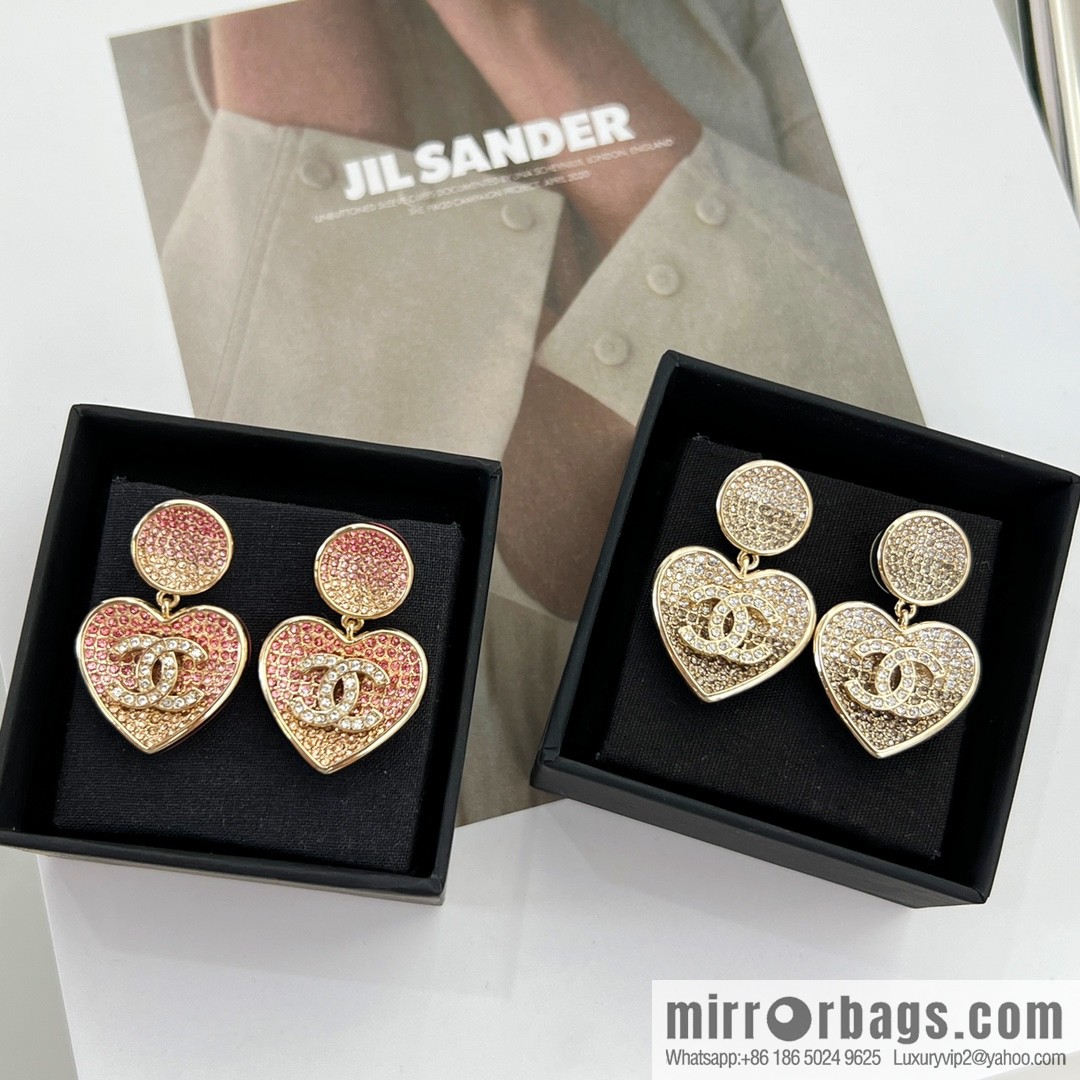 New ☑️ Chanel c2 double c peach heart love stud earrings