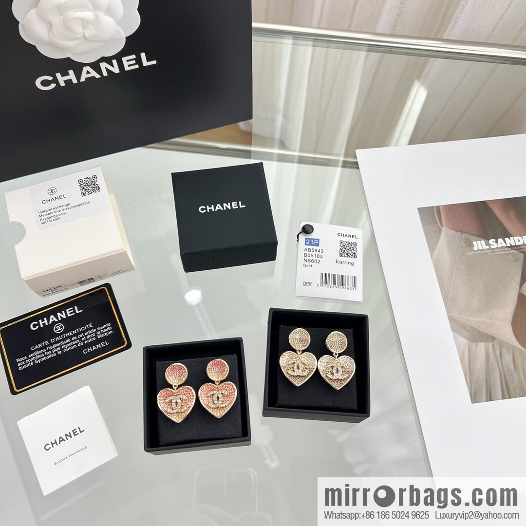New ☑️ Chanel c2 double c peach heart love stud earrings