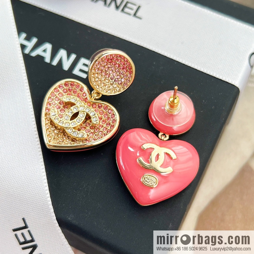 New ☑️ Chanel c2 double c peach heart love stud earrings
