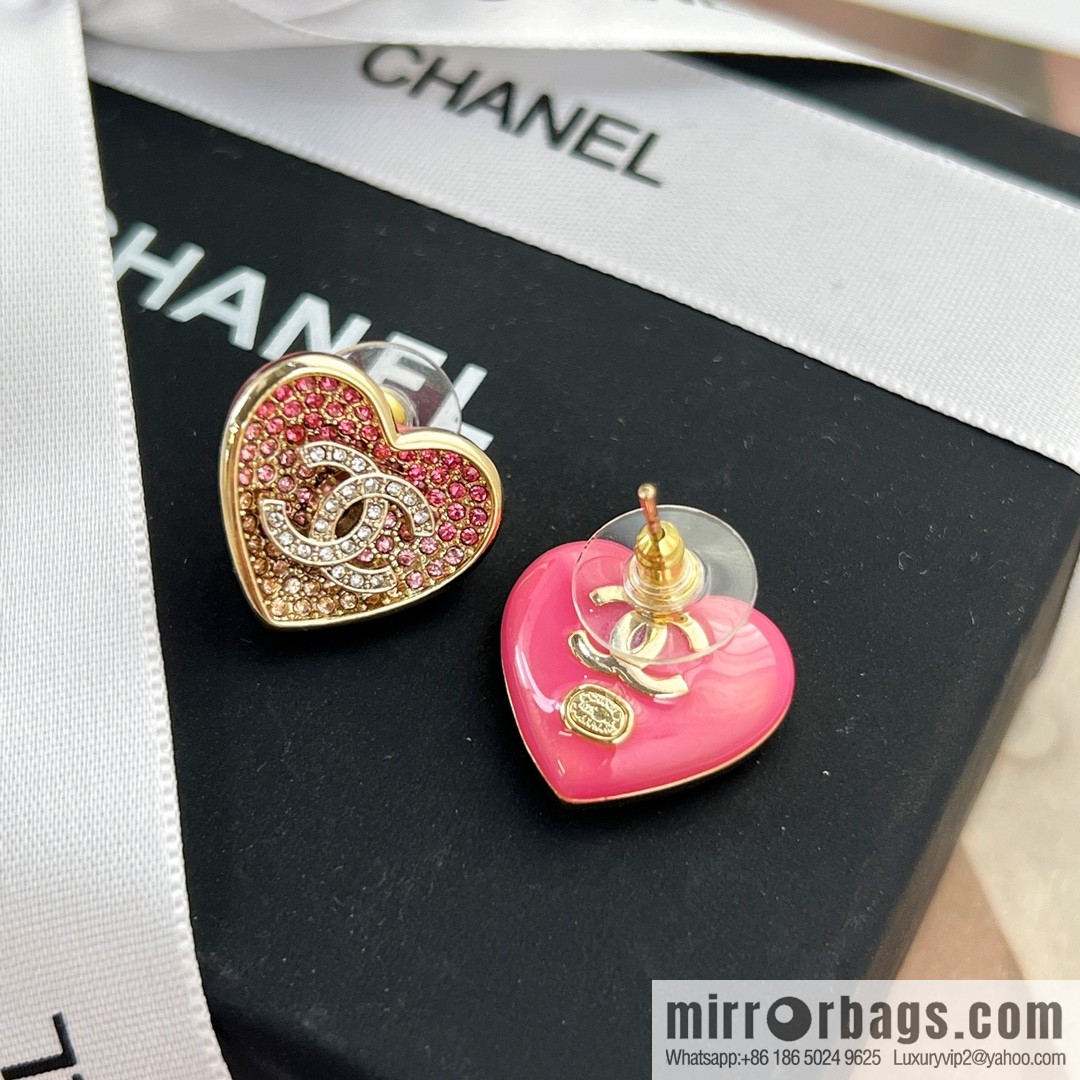 New ☑️ Chanel c1 double c peach heart love stud earrings