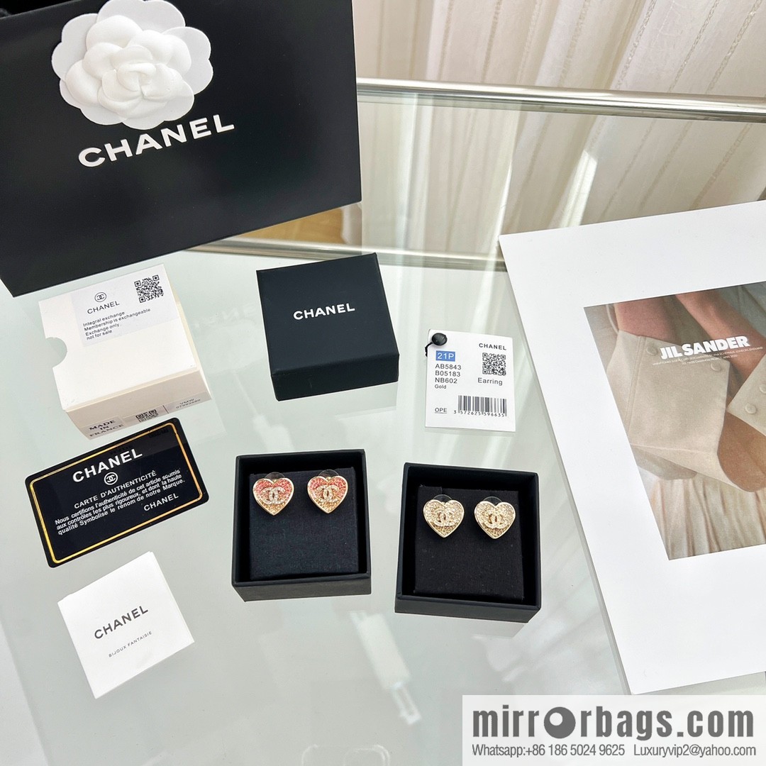 New ☑️ Chanel c1 double c peach heart love stud earrings