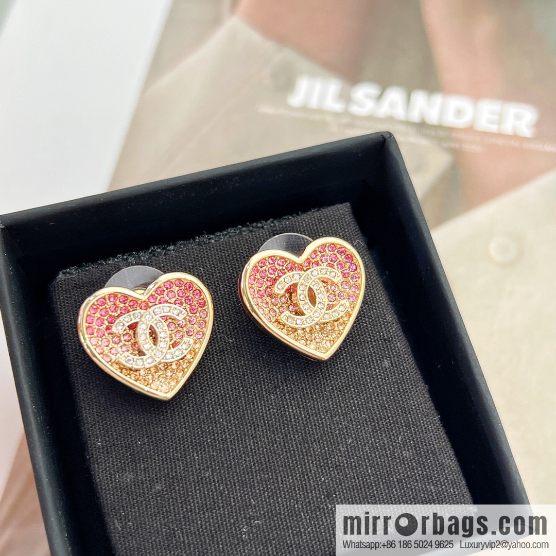 New ☑️ Chanel c1 double c peach heart love stud earrings
