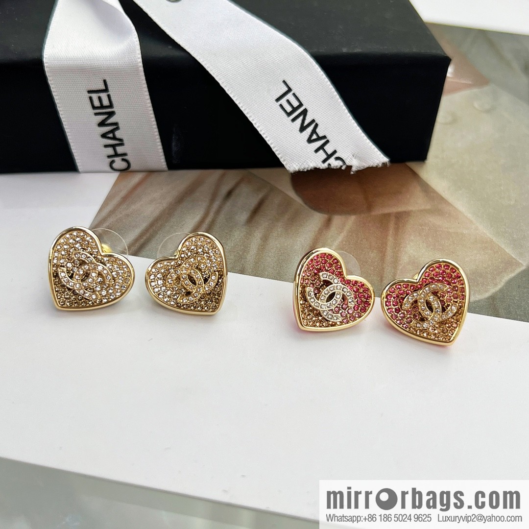 New ☑️ Chanel c1 double c peach heart love stud earrings