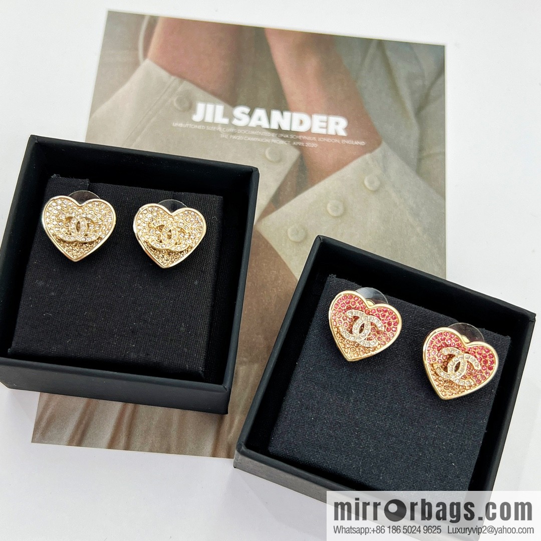 New ☑️ Chanel c1 double c peach heart love stud earrings