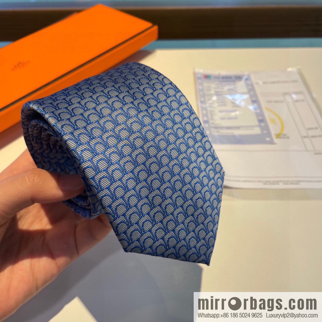 Hermes Fish Scale 100% Top Twill Silk Tie