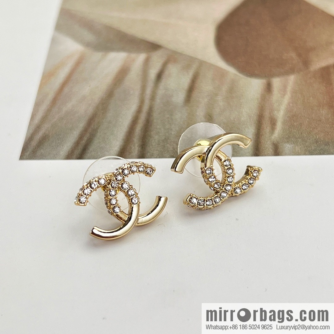 New ☑️ Chanel double c half diamond stud earrings
