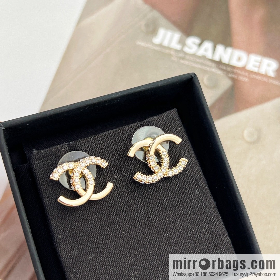 New ☑️ Chanel double c half diamond stud earrings