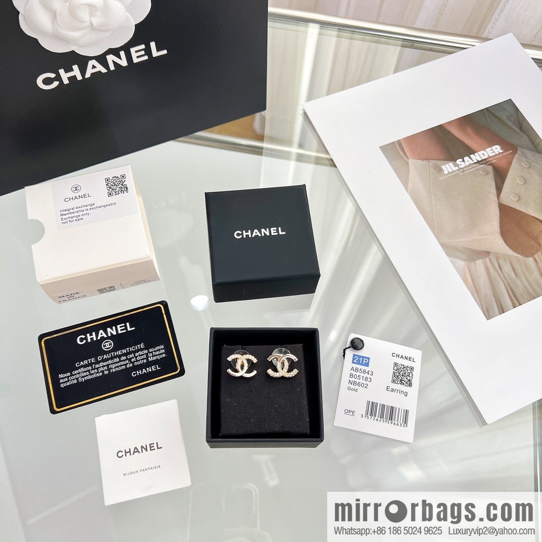 New ☑️ Chanel double c half diamond stud earrings