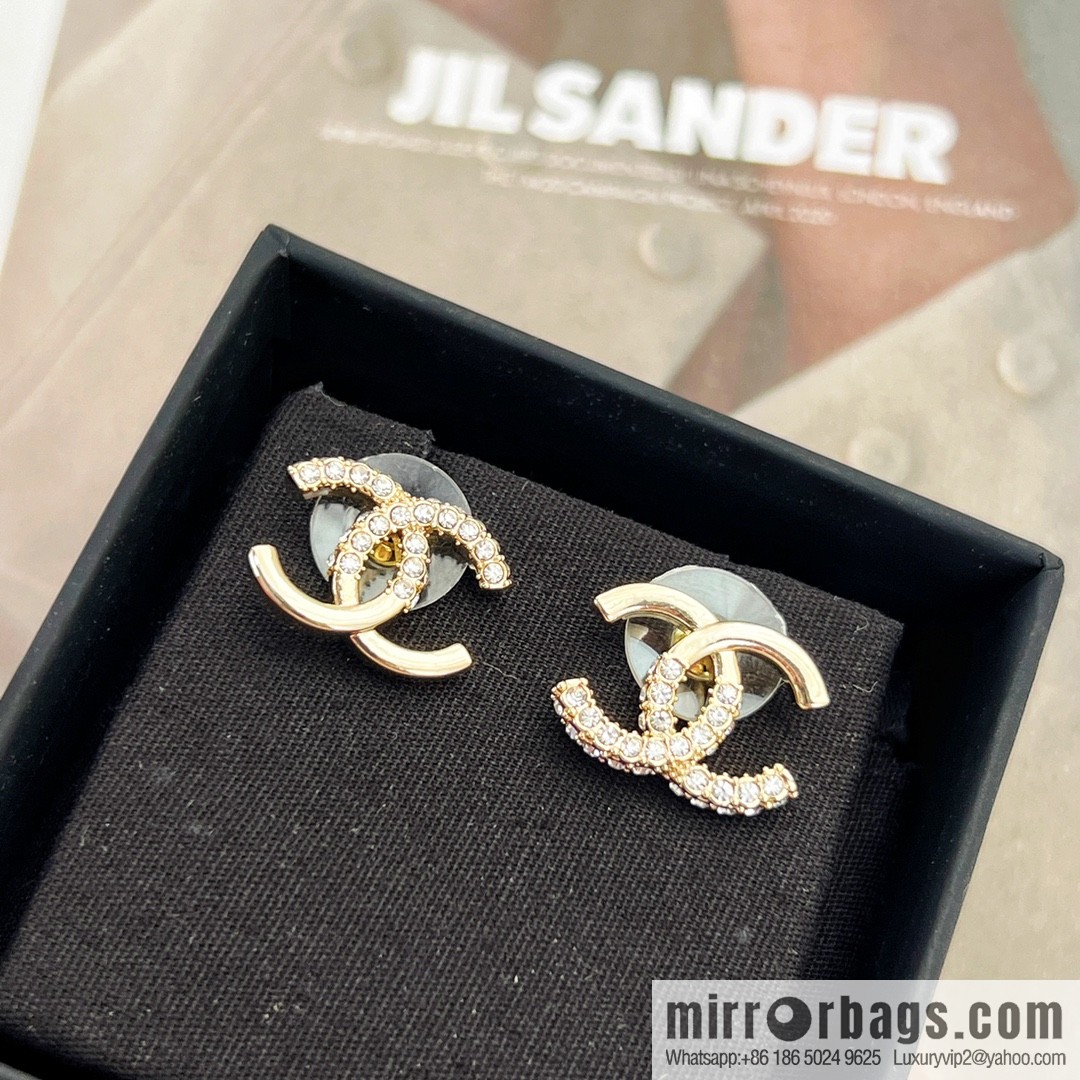 New ☑️ Chanel double c half diamond stud earrings