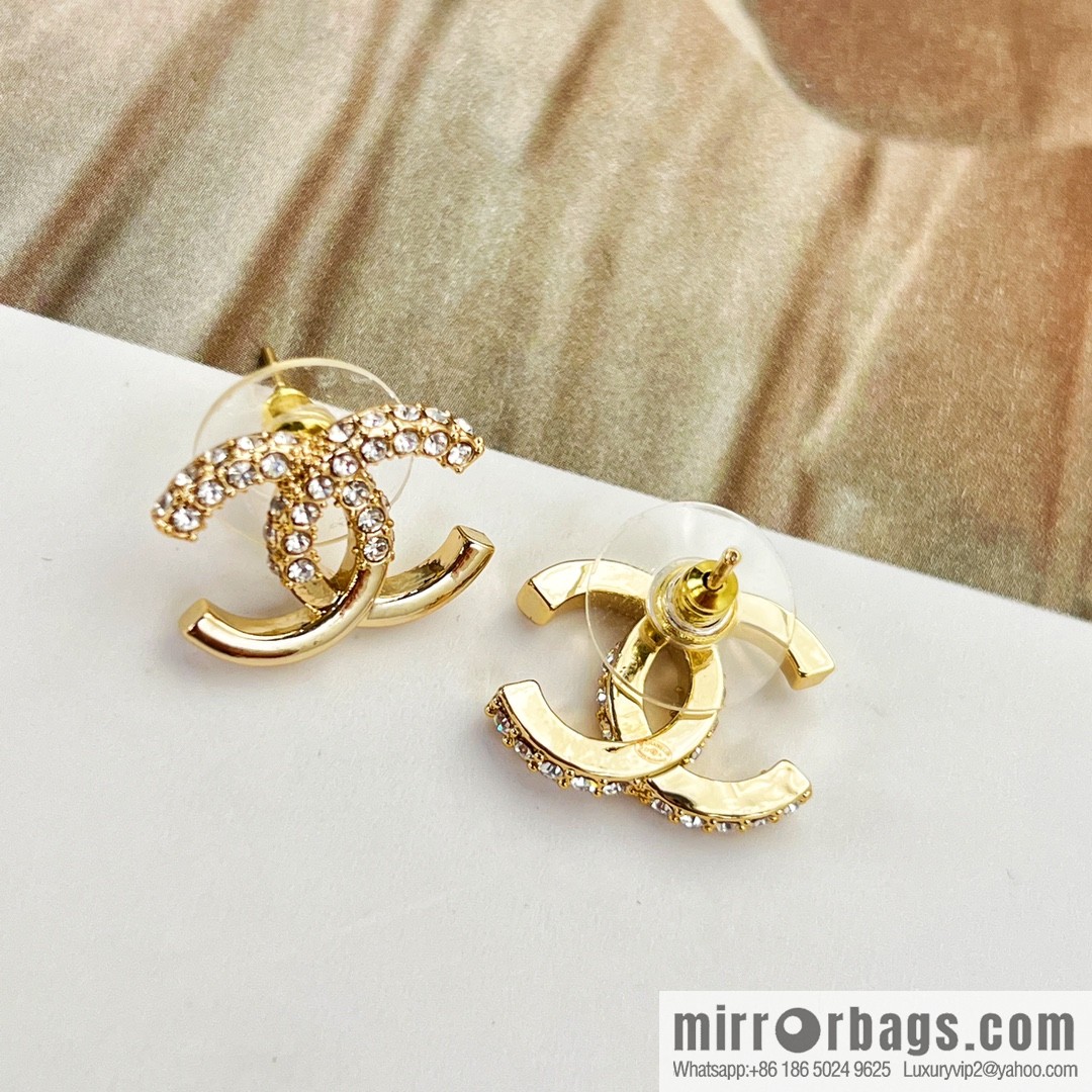 New ☑️ Chanel double c half diamond stud earrings