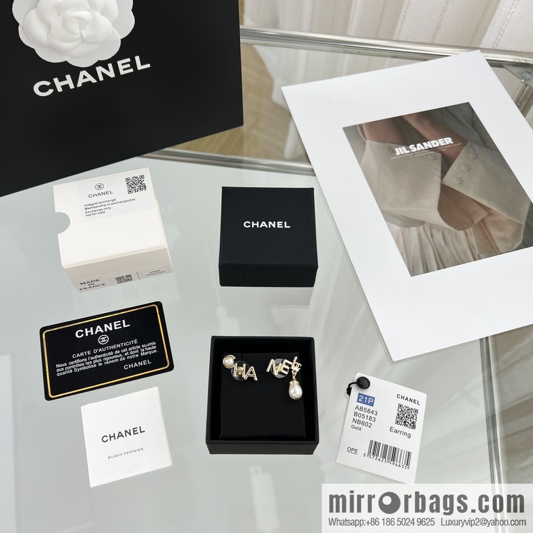 New ☑️ Chanel double c asymmetric letter pearl stud earrings
