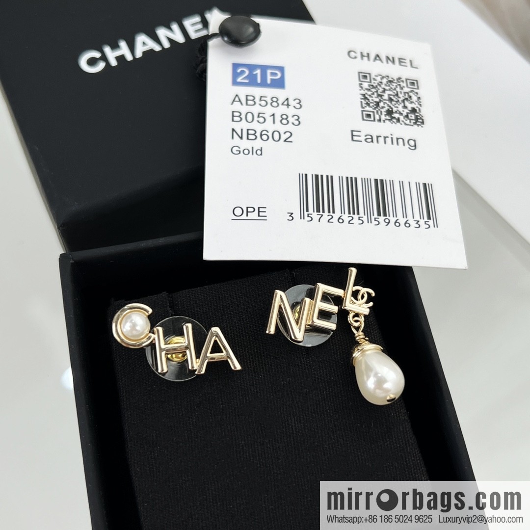 New ☑️ Chanel double c asymmetric letter pearl stud earrings