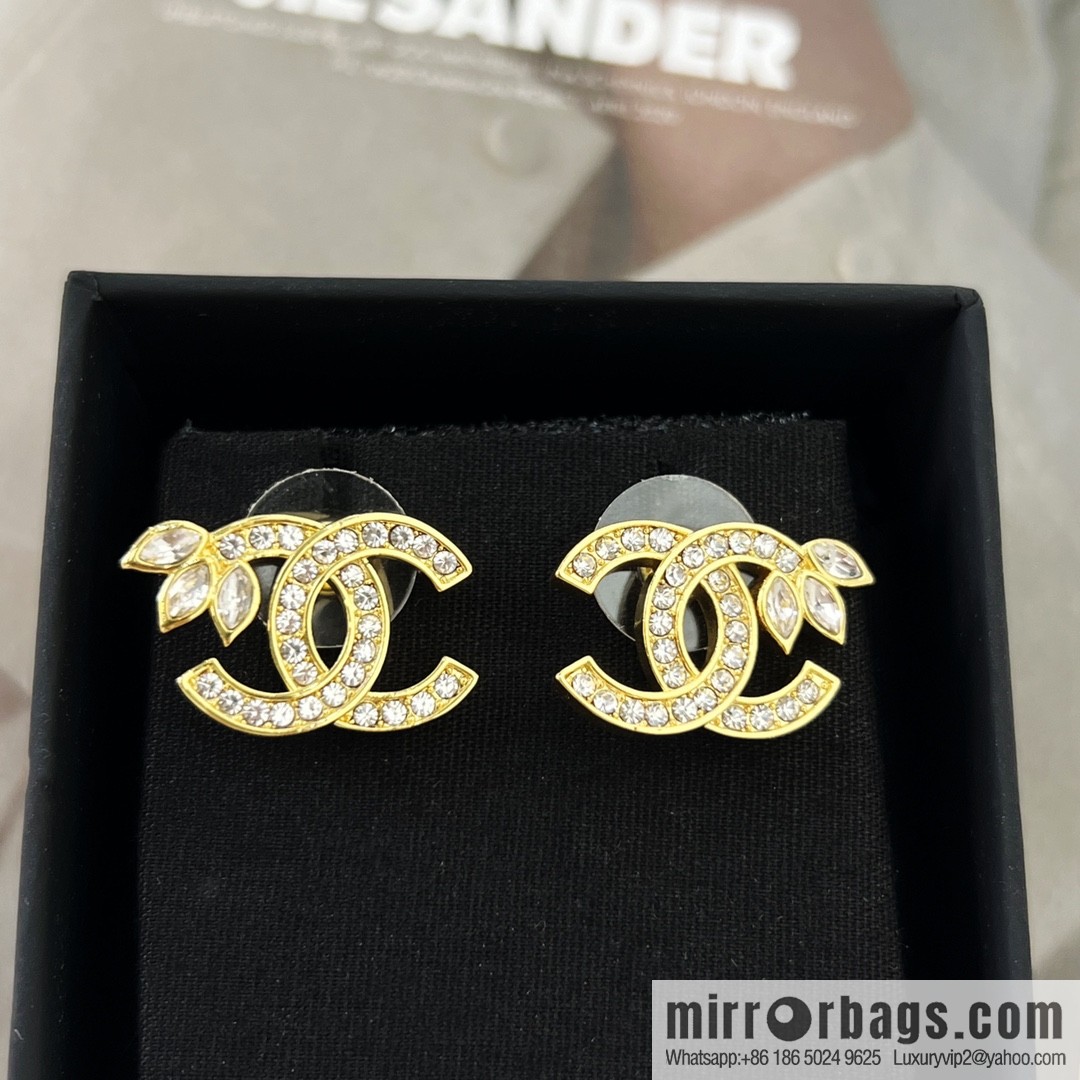 New ☑️ Chanel gold double c wheat stud earrings
