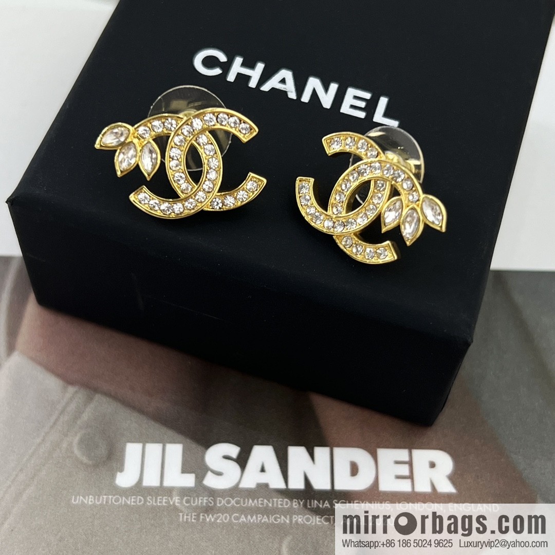 New ☑️ Chanel gold double c wheat stud earrings