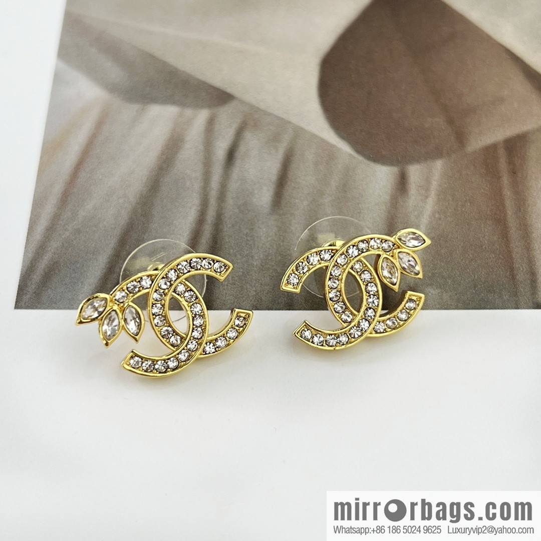 New ☑️ Chanel gold double c wheat stud earrings
