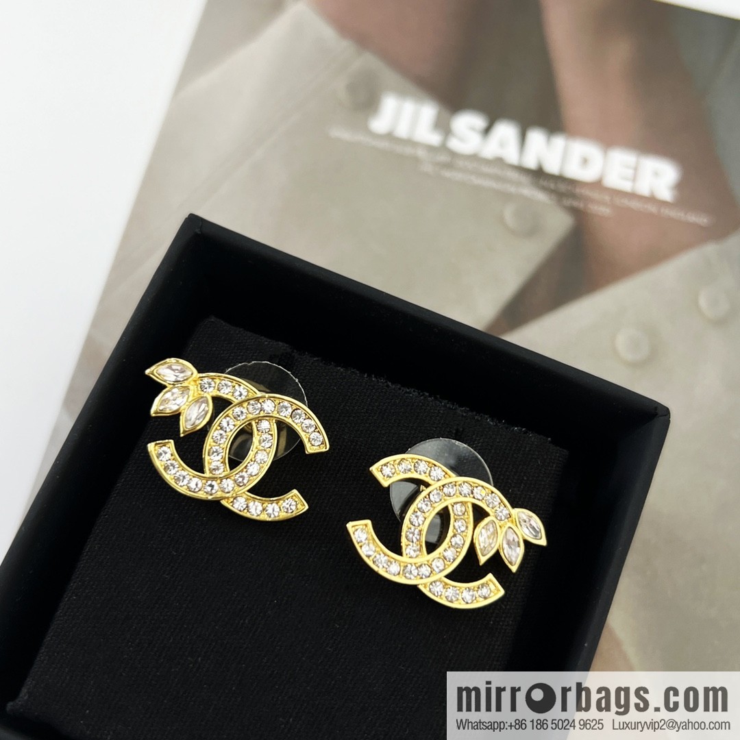 New ☑️ Chanel gold double c wheat stud earrings