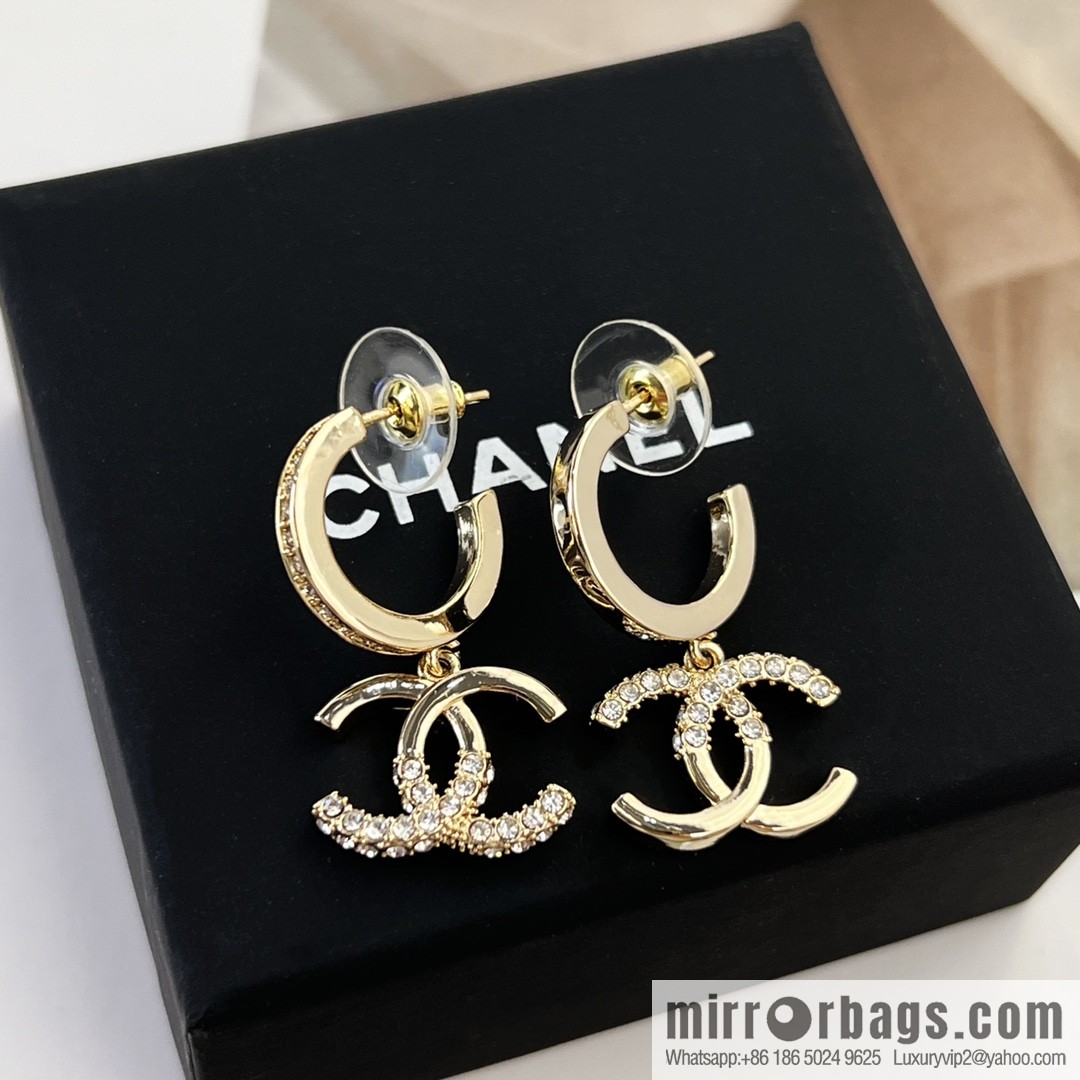 New ☑️ Chanel c2 double c half diamond stud earrings