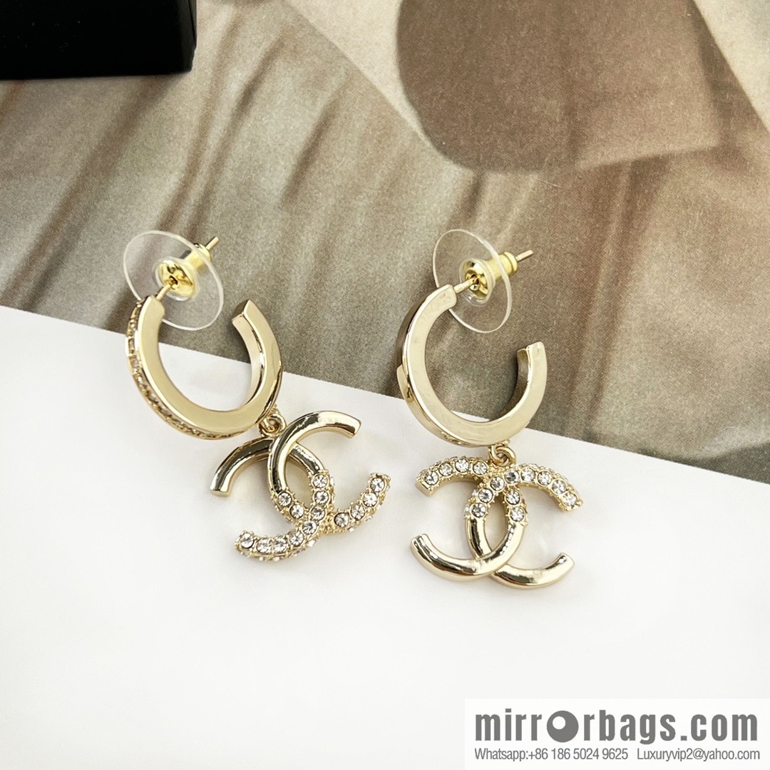 New ☑️ Chanel c2 double c half diamond stud earrings