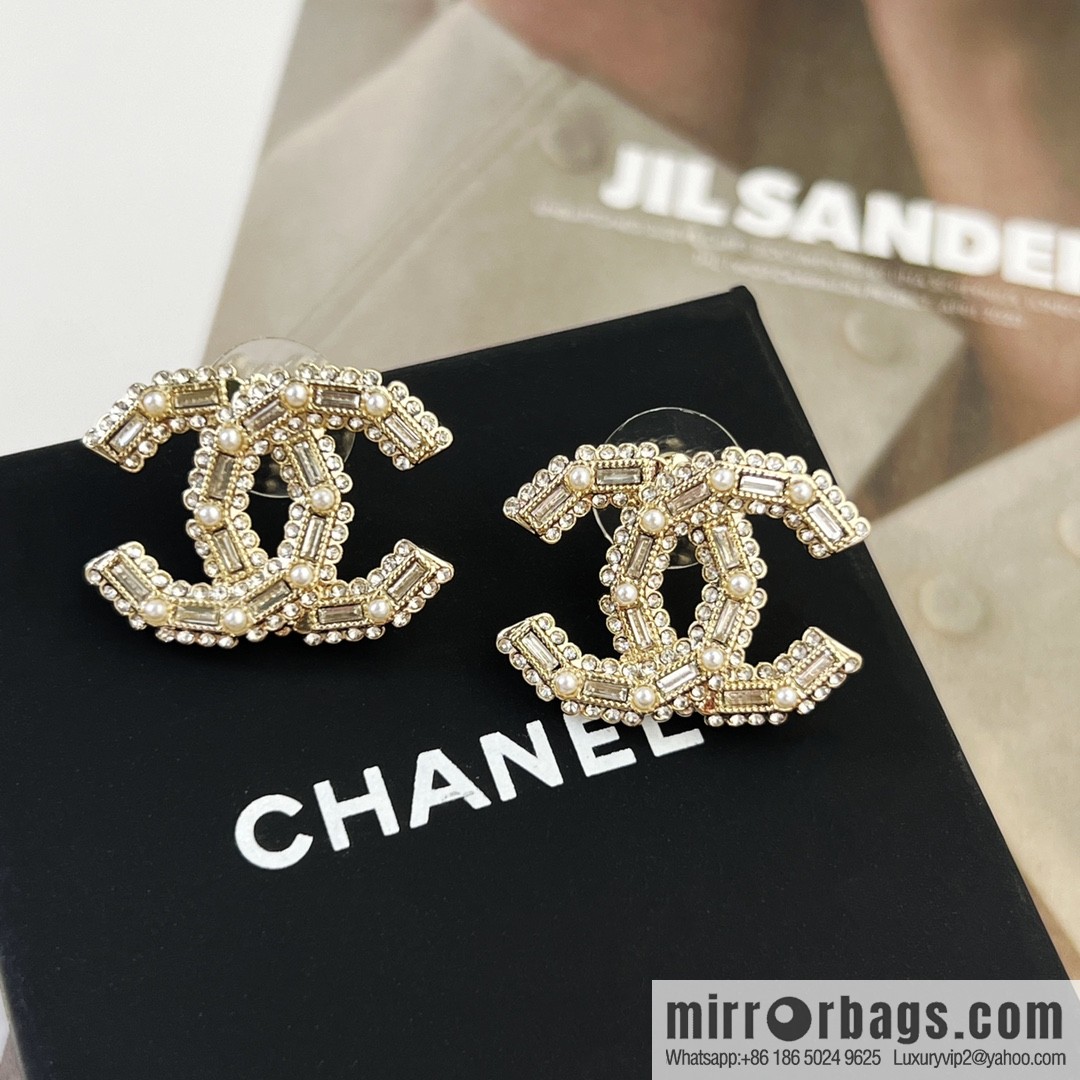 New ☑️ Chanel c1 double c full diamond stud earrings