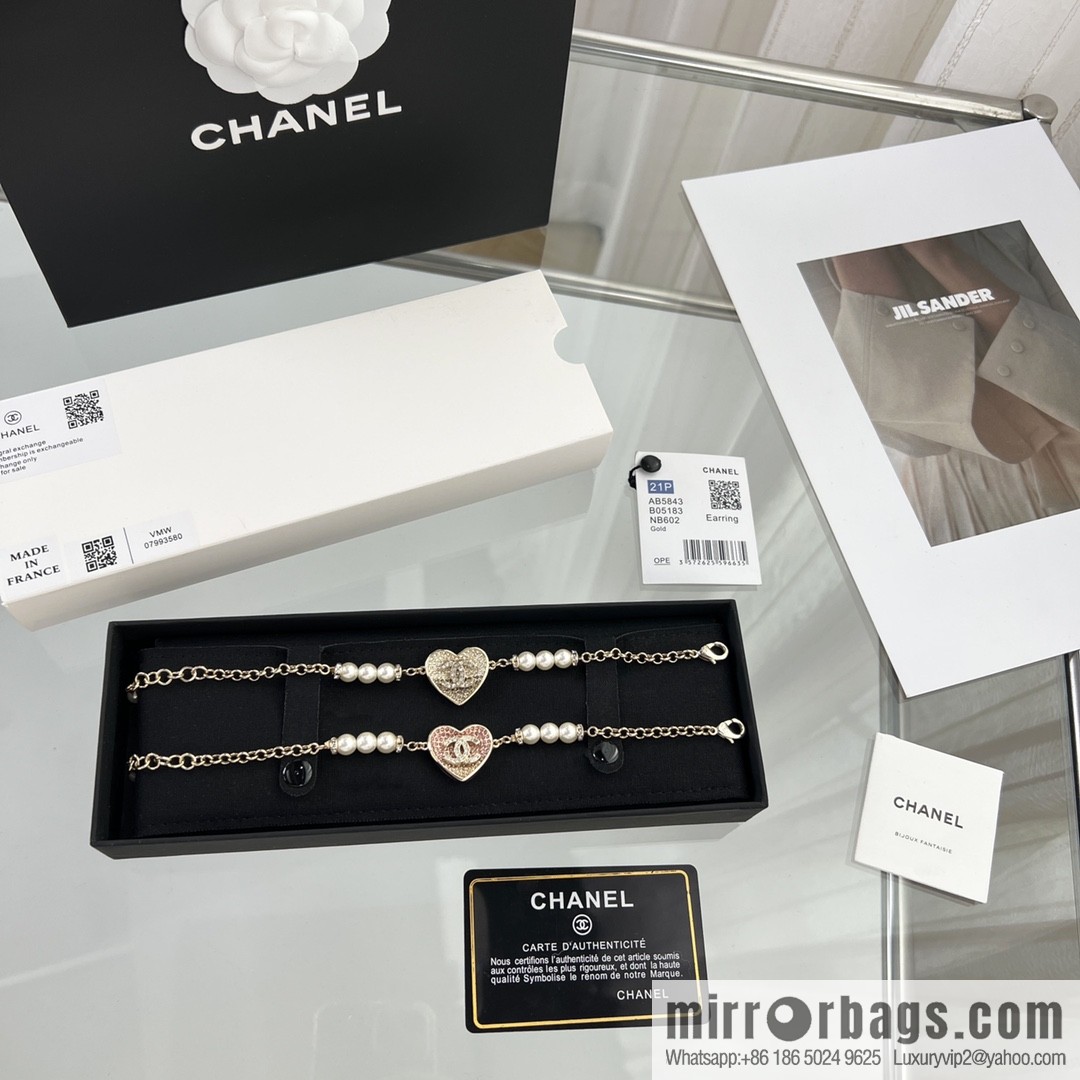 New ☑️ Chanel double c peach heart love full diamond pearl bracelet