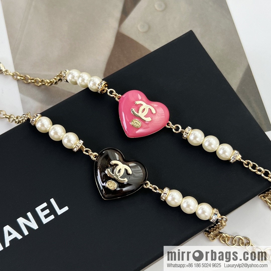 New ☑️ Chanel double c peach heart love full diamond pearl bracelet