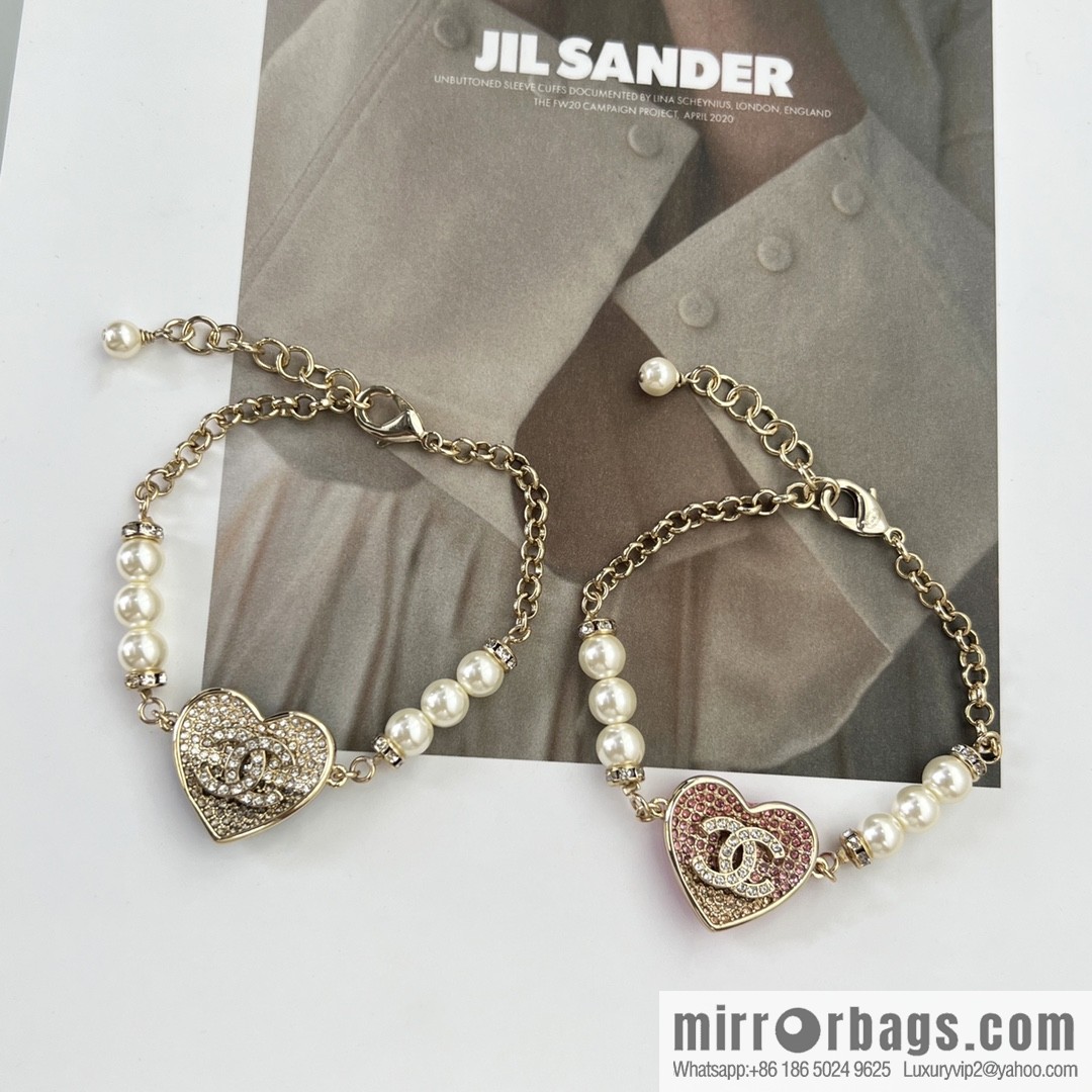 New ☑️ Chanel double c peach heart love full diamond pearl bracelet