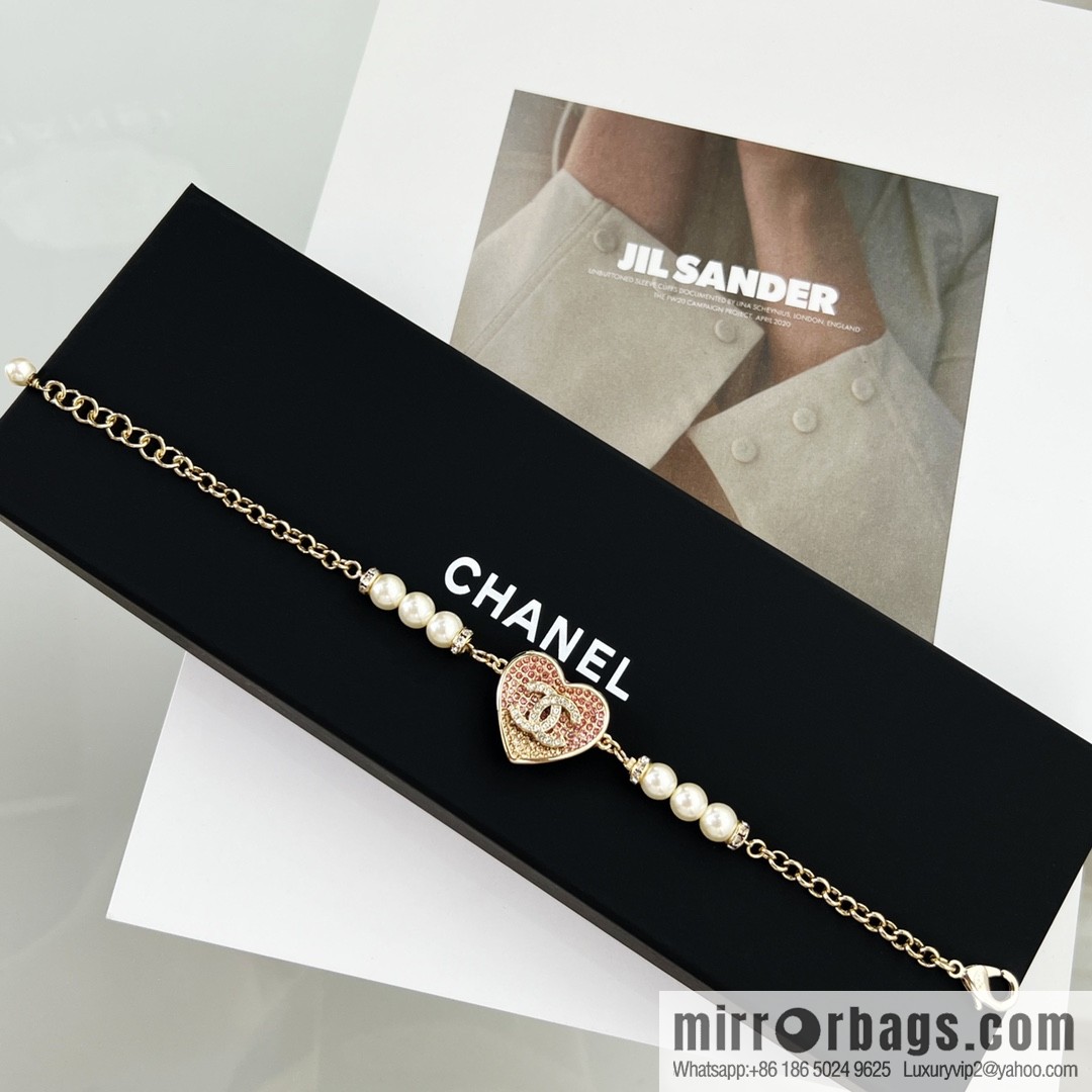 New ☑️ Chanel double c peach heart love full diamond pearl bracelet