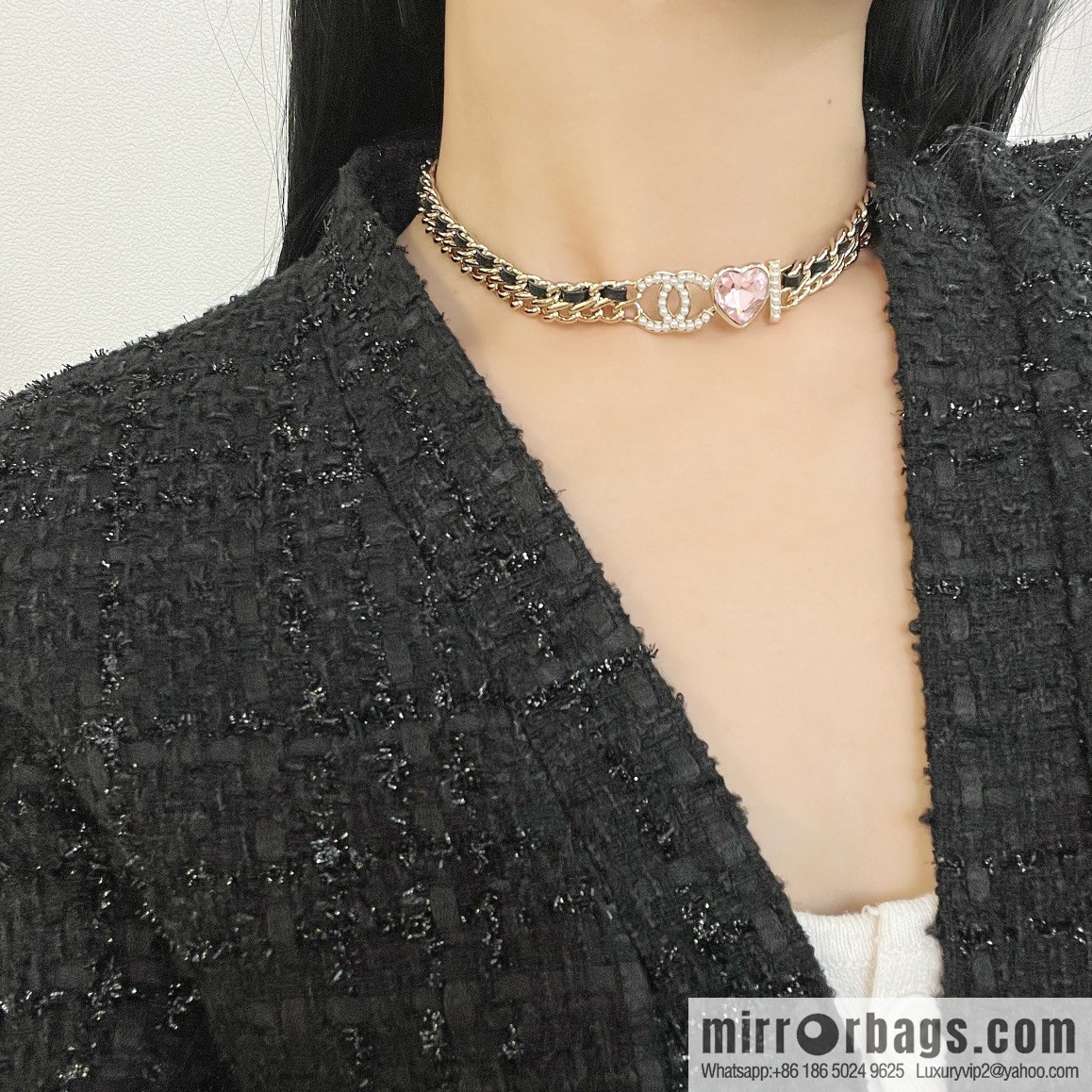 New ☑️ Chanel double c love black leather rope necklace