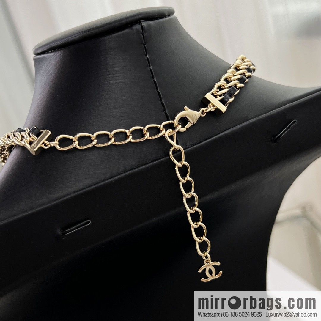 New ☑️ Chanel double c love black leather rope necklace