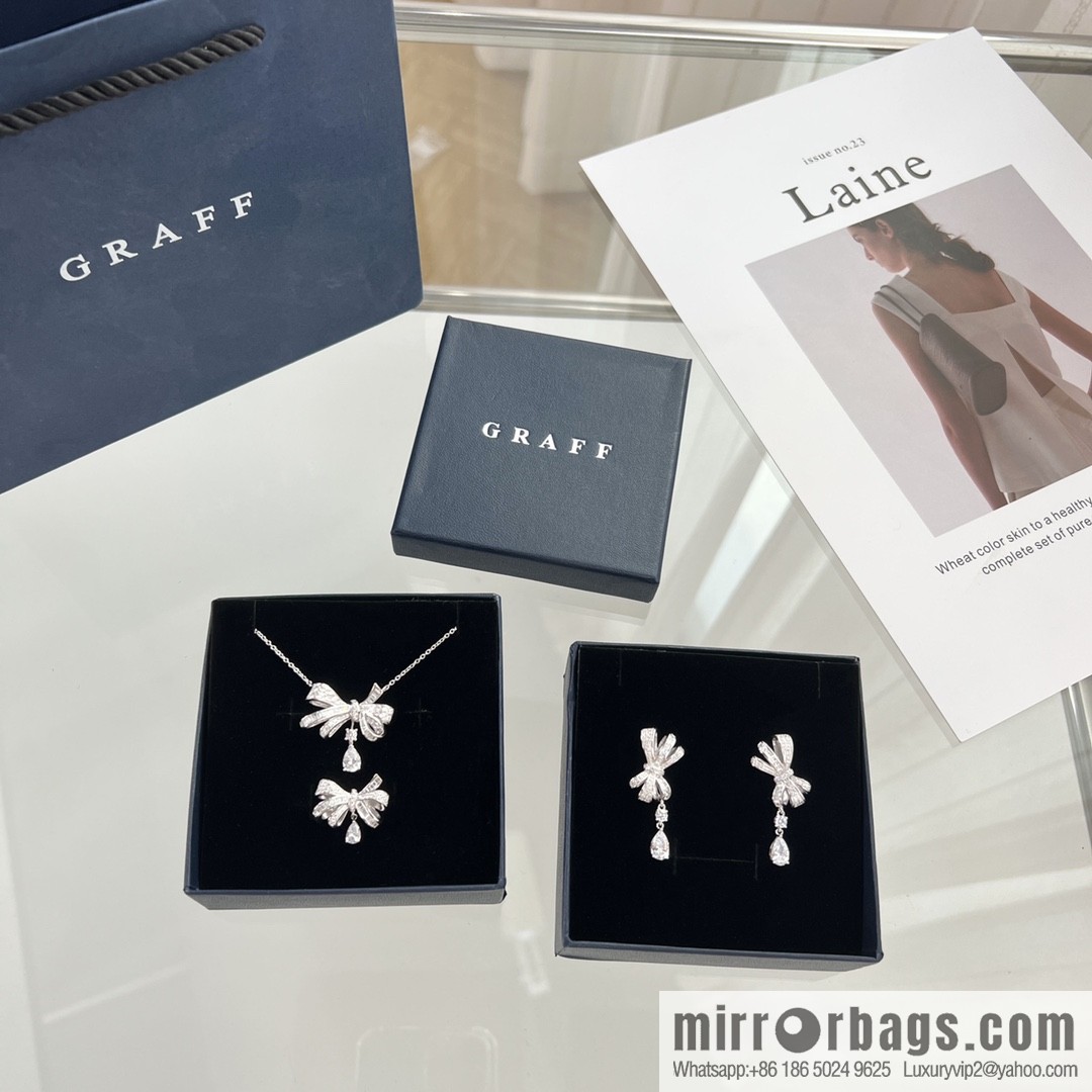 GRAFF full diamond droplet bow stud earrings necklace ring