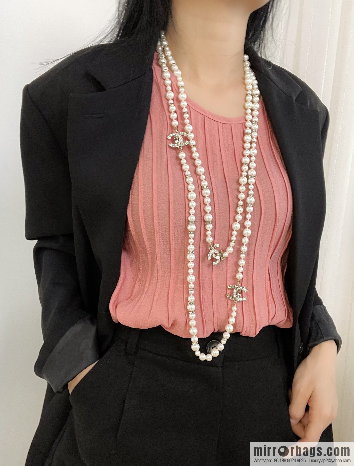 New ☑️ Chanel double c pearl necklace sweater chain